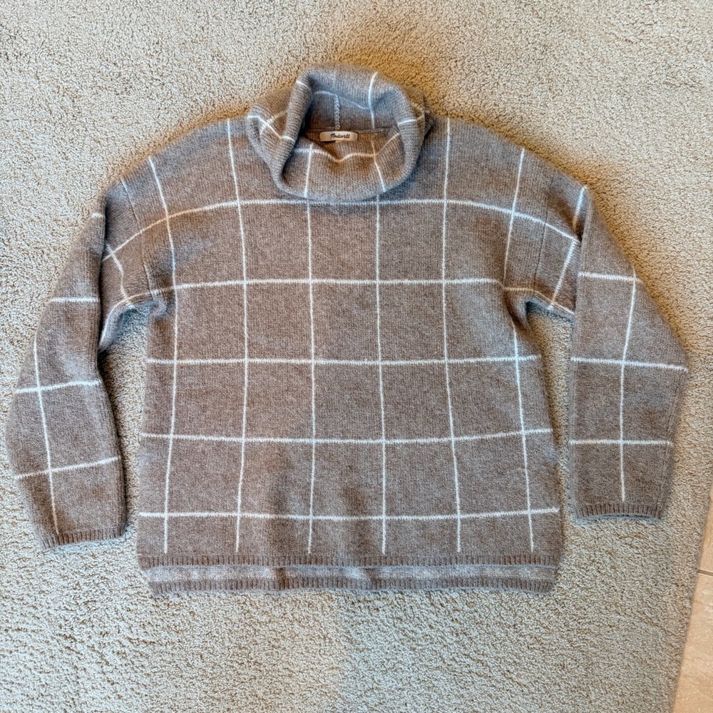 Madewell Windowpane Turtleneck Sweater in Heather Driftwood - Picture 3 of 7